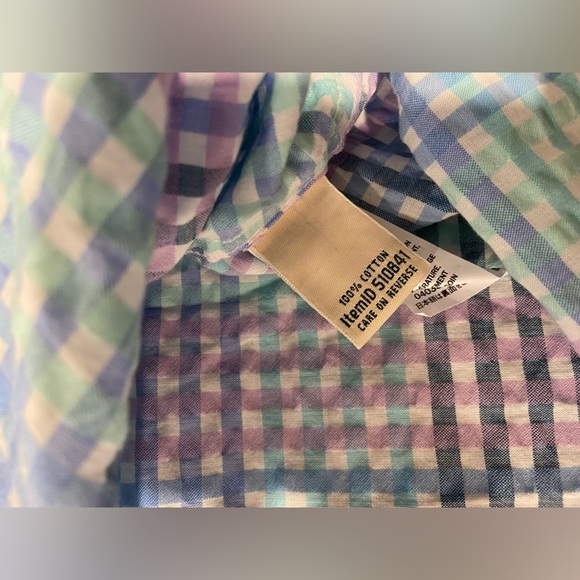 L.L. Bean Size LP Pastel Plaid Long Sleeve Button Down Seersucker Cotton Shirt - Picture 9 of 11